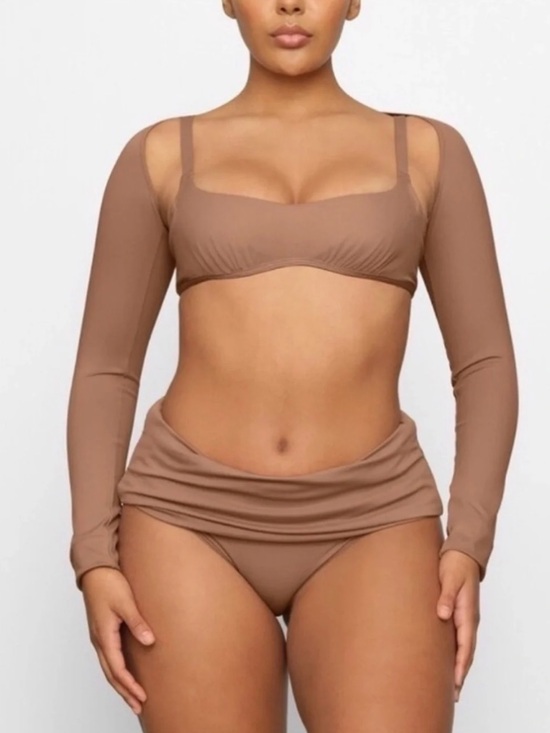 SKIMS Other - SKIMS Brown Long-Sleeve Crop Bikini Set